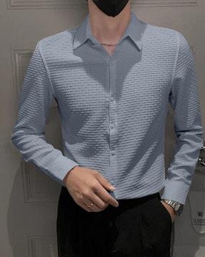 men loose fit shirt with cuban collar