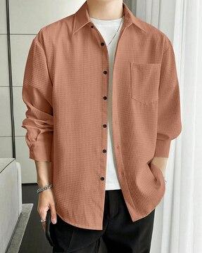 men loose fit shirt with cuban collar