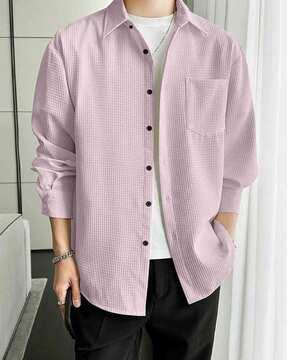 men loose fit shirt with cuban collar