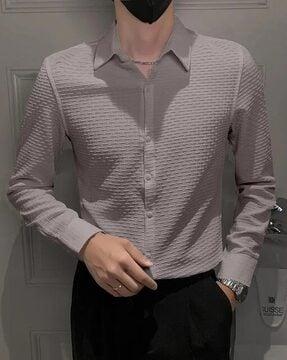 men loose fit spread-collar shirt