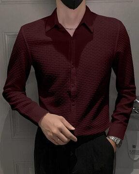 men loose fit spread-collar shirt