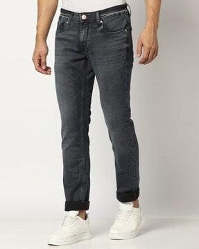 men low-rise mid-wash slim fit jeans