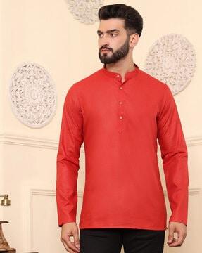 men mandarin-collar regular fit short kurta