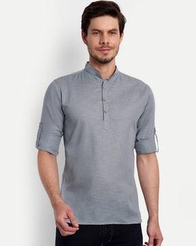 men mandarin-collar slim fit kurta