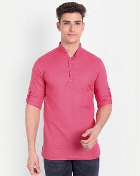 men mandarin-collar slim fit kurta