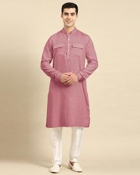 men mandarin-neck long kurta