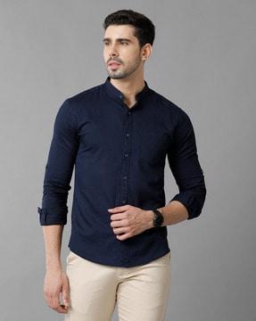 men mandarin-neck regular-fit shirt with full-sleeves