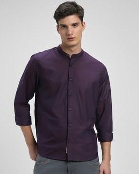 men mandarin-neck slim fit shirt with full-sleeves