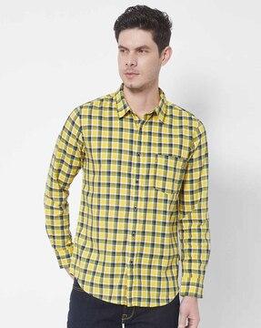 men marcos checked regular fit shirt