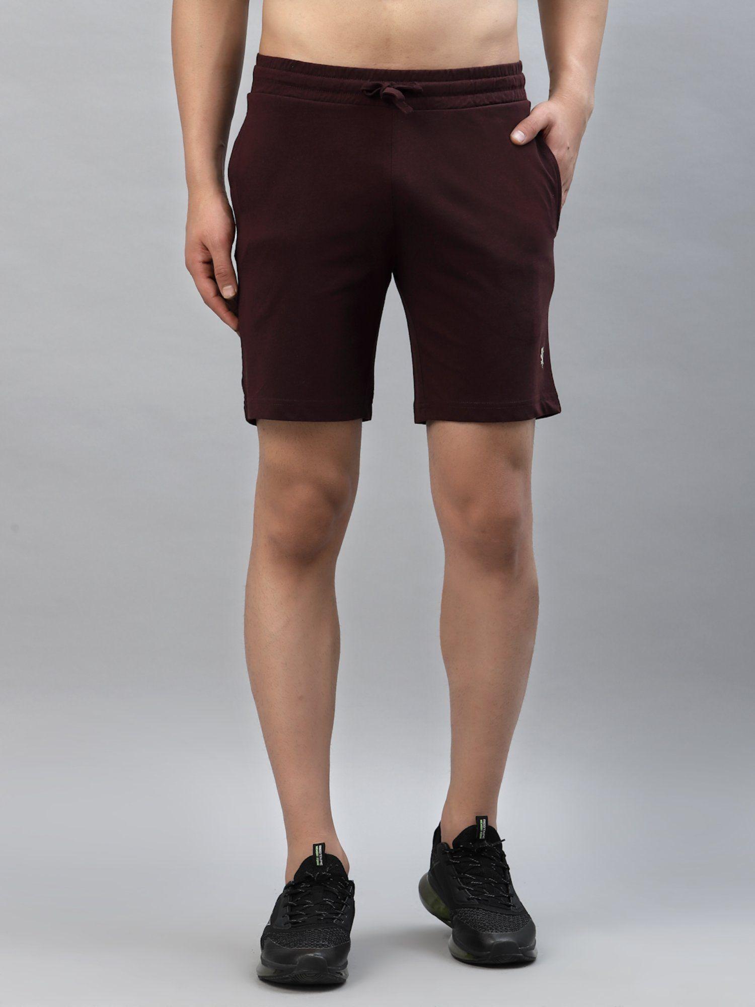 men maroon activewear shorts