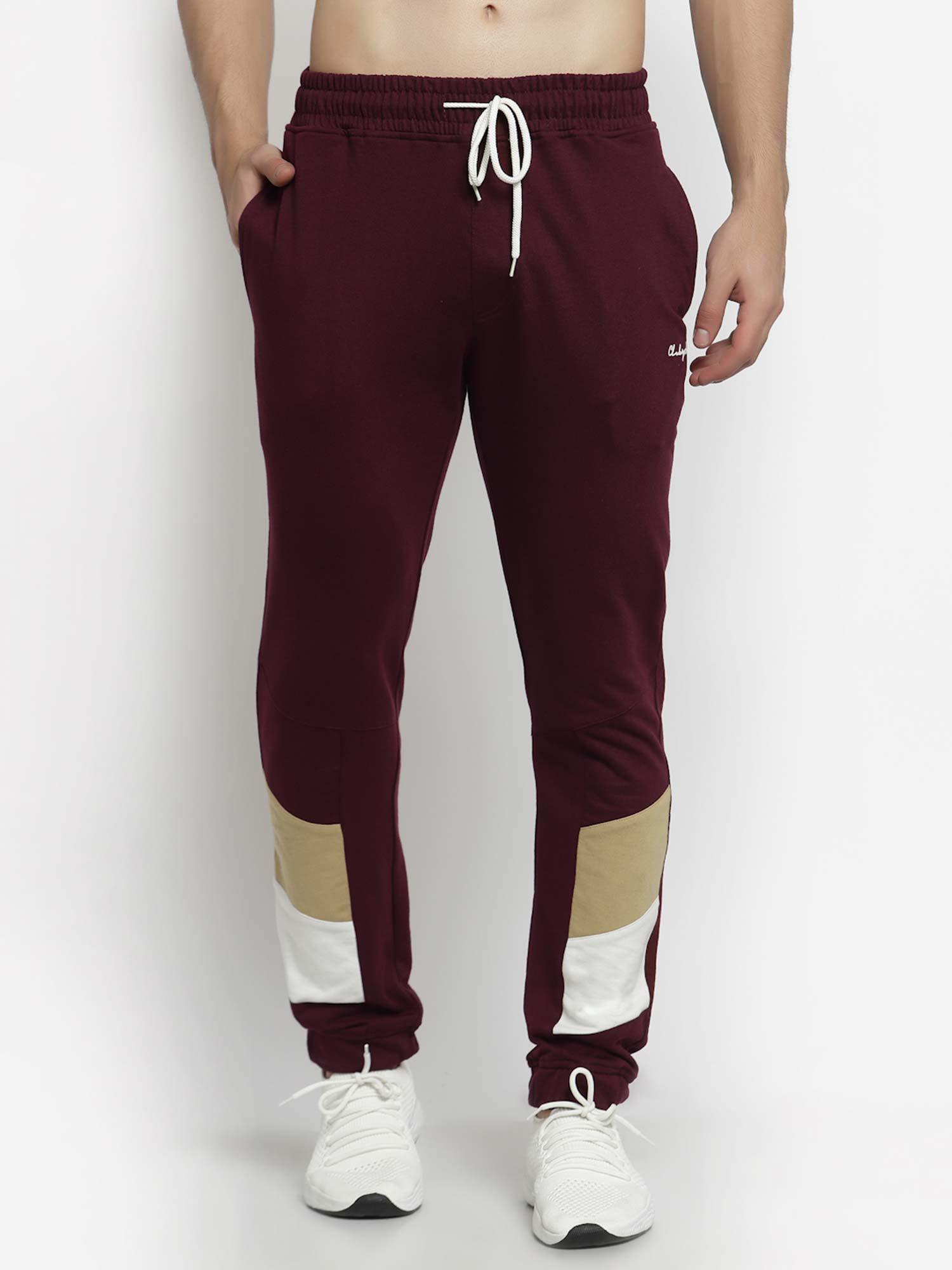 men maroon colorblocked joggers