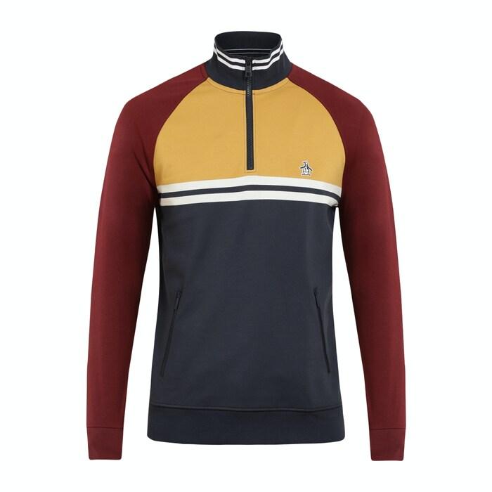 men maroon colourblocked half-zipper sweatshirt