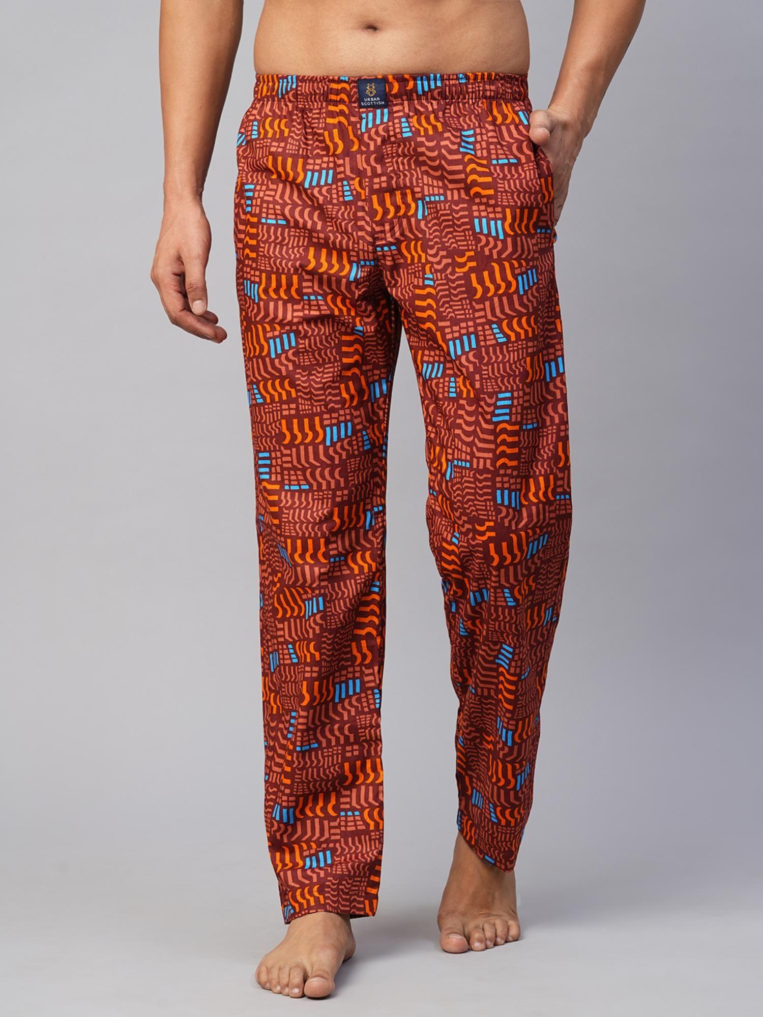 men maroon cotton printed lounge pants