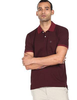 men maroon cotton solid polo shirt