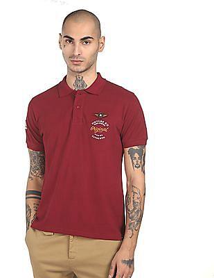 men maroon cotton solid polo shirt