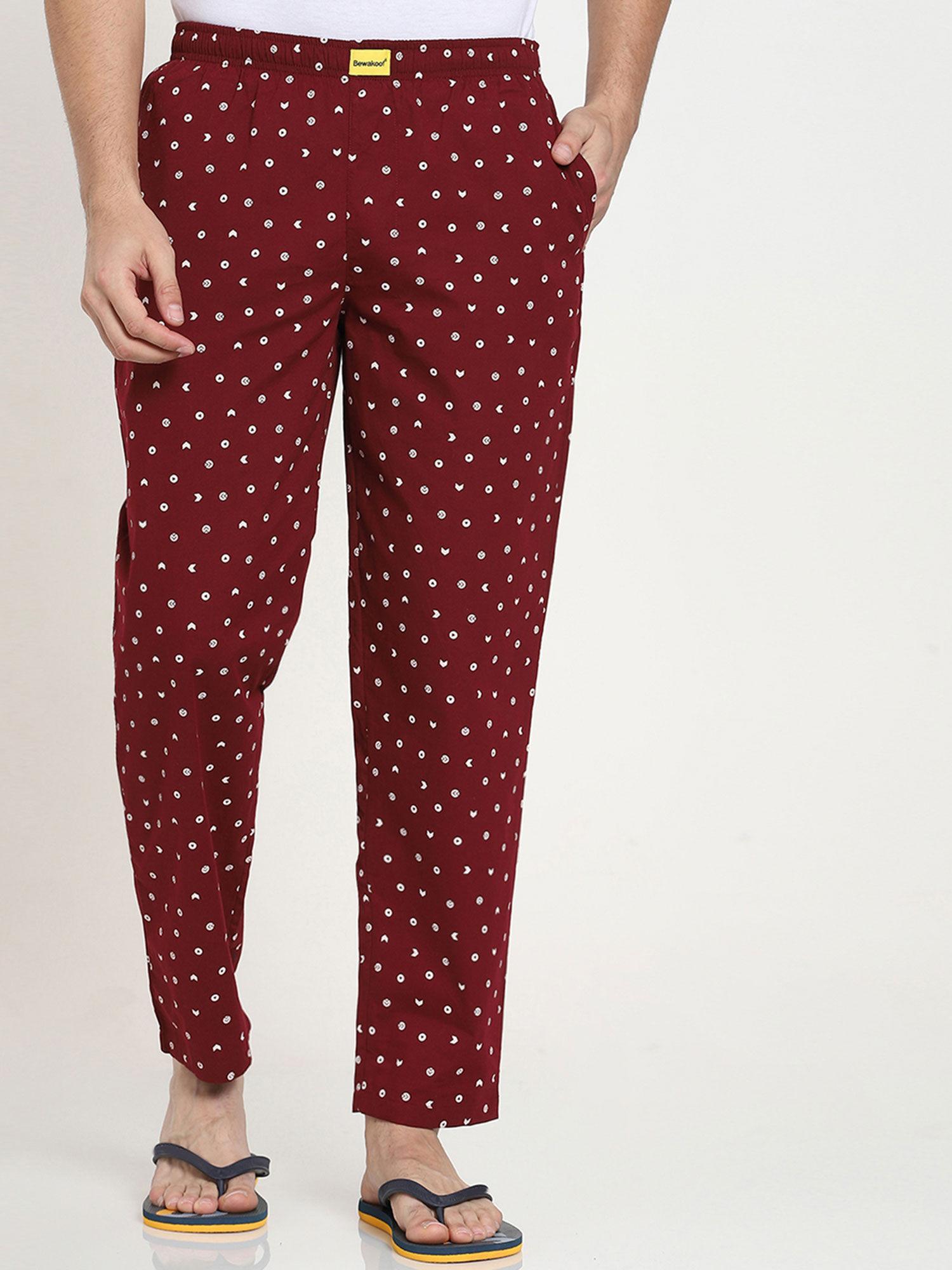 men maroon geometric pyjama maroon