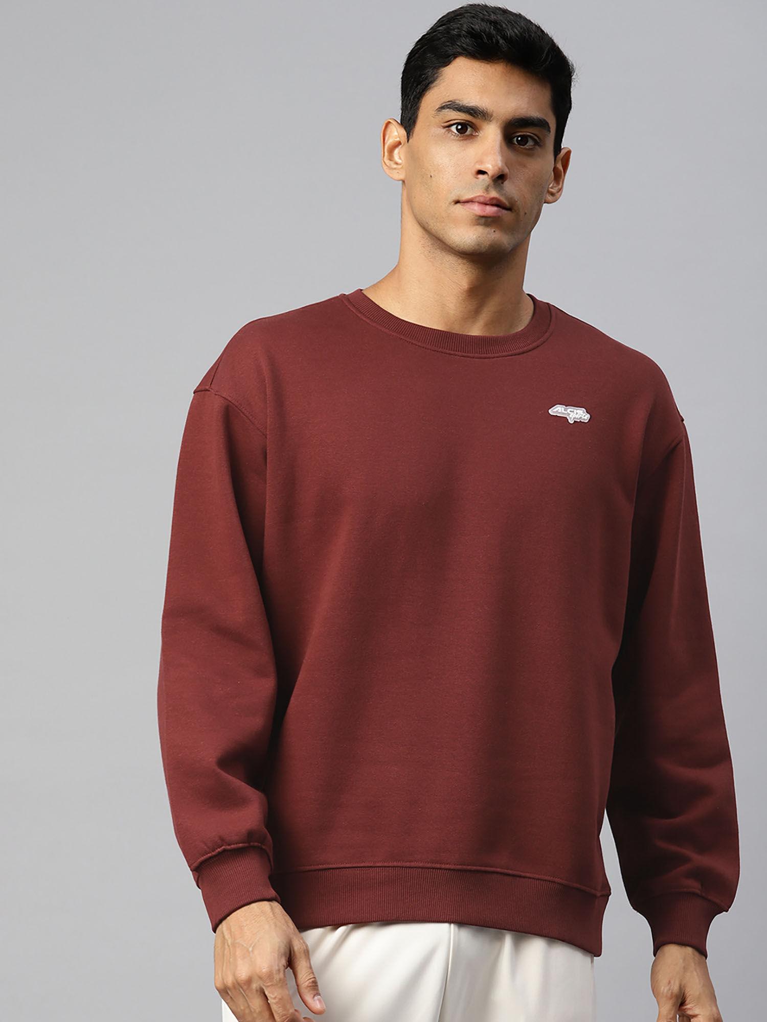 men maroon graphic cotton regular fit sweatshirt