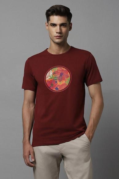 men maroon graphic print crew neck graphic t-shirts