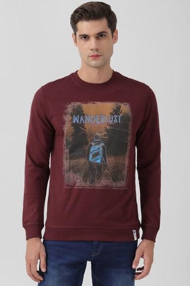 men maroon graphic print crew neck sweatshirt