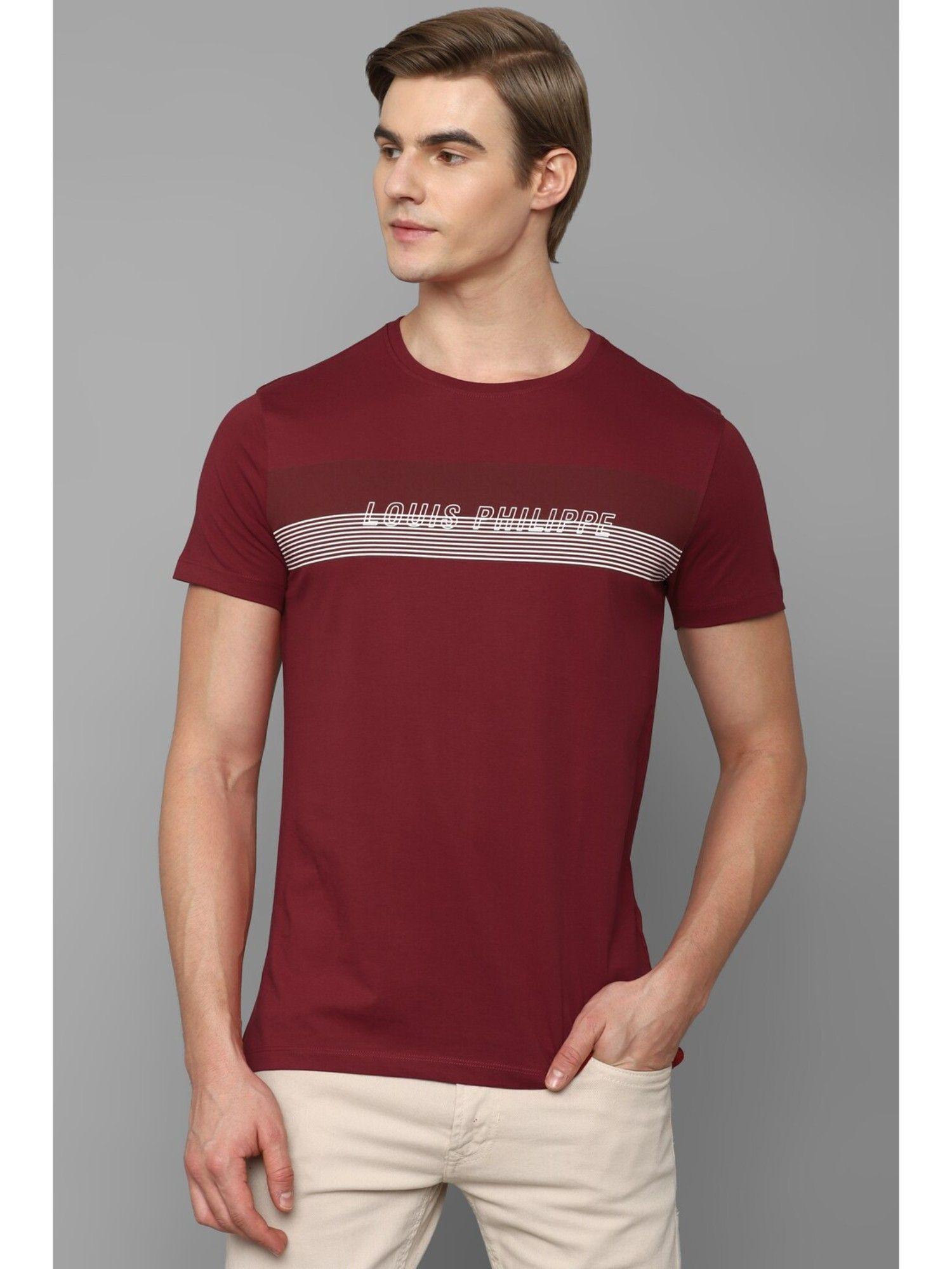 men maroon graphic print crew neck t-shirt