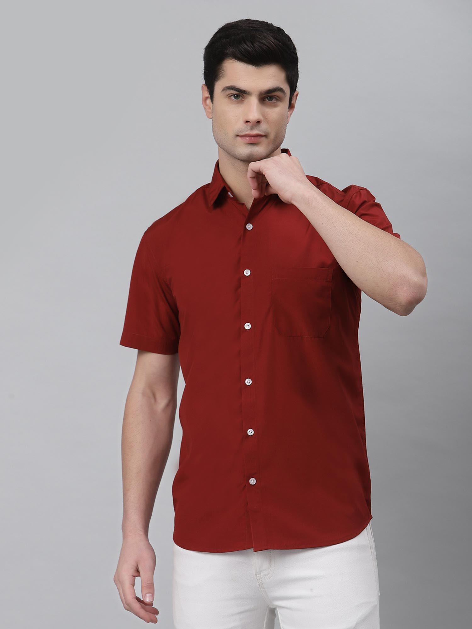 men maroon half sleeves casual shirt
