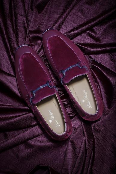 men maroon leather slip ons