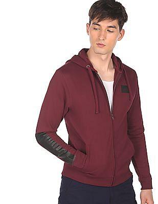 men maroon long sleeve logo hooded sweatshirt