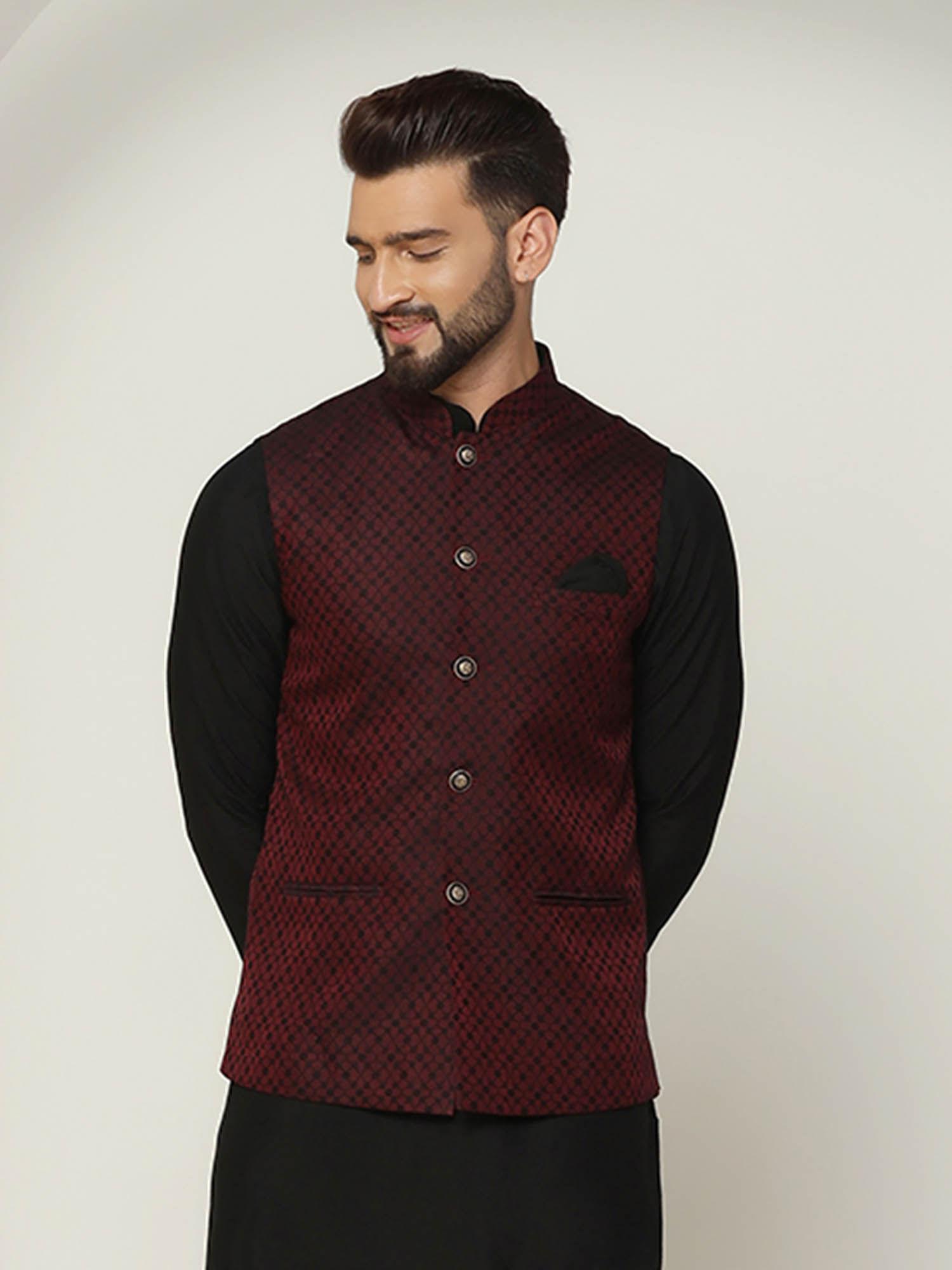 men maroon nehru jacket