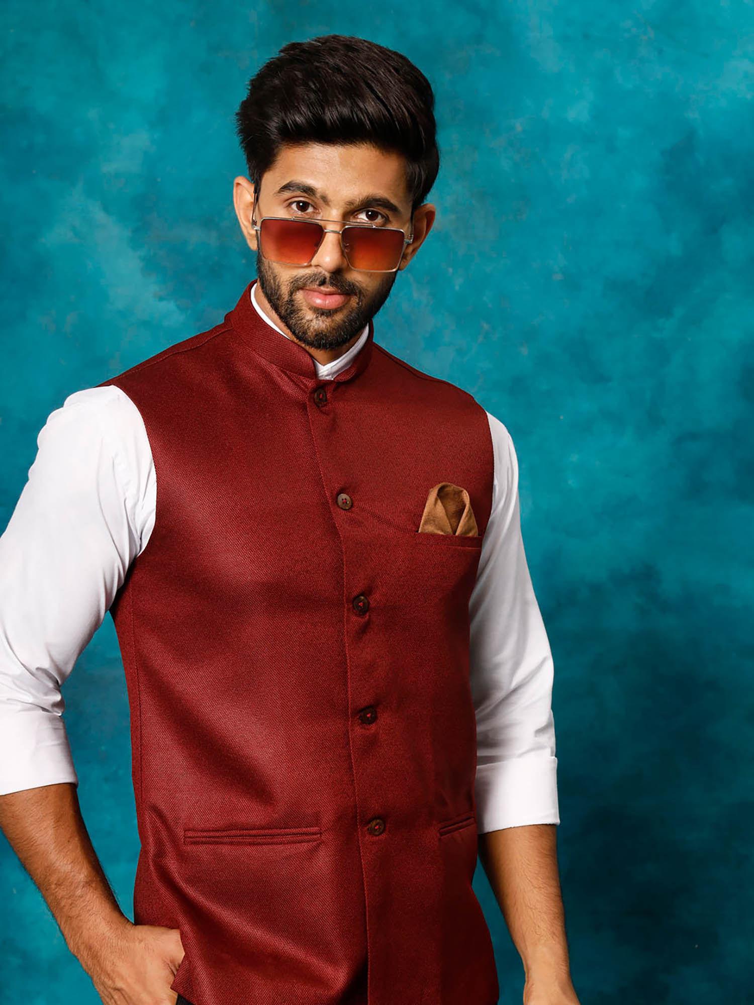 men maroon nehru jacket