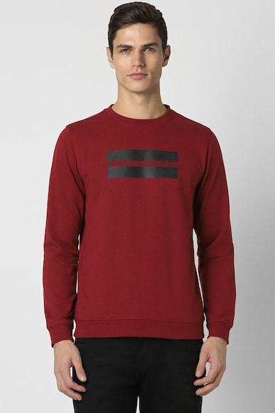 men maroon print crew neck sweatshirt