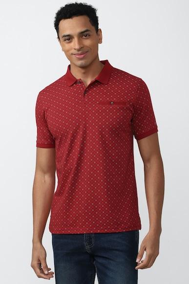 men maroon print polo neck polo t-shirts