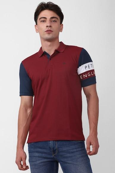 men maroon print polo neck polo t-shirts