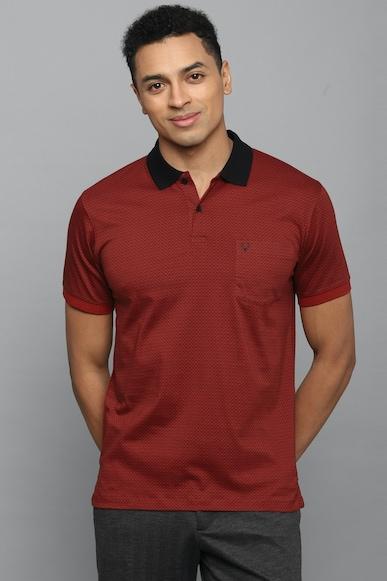 men maroon print polo neck t-shirt