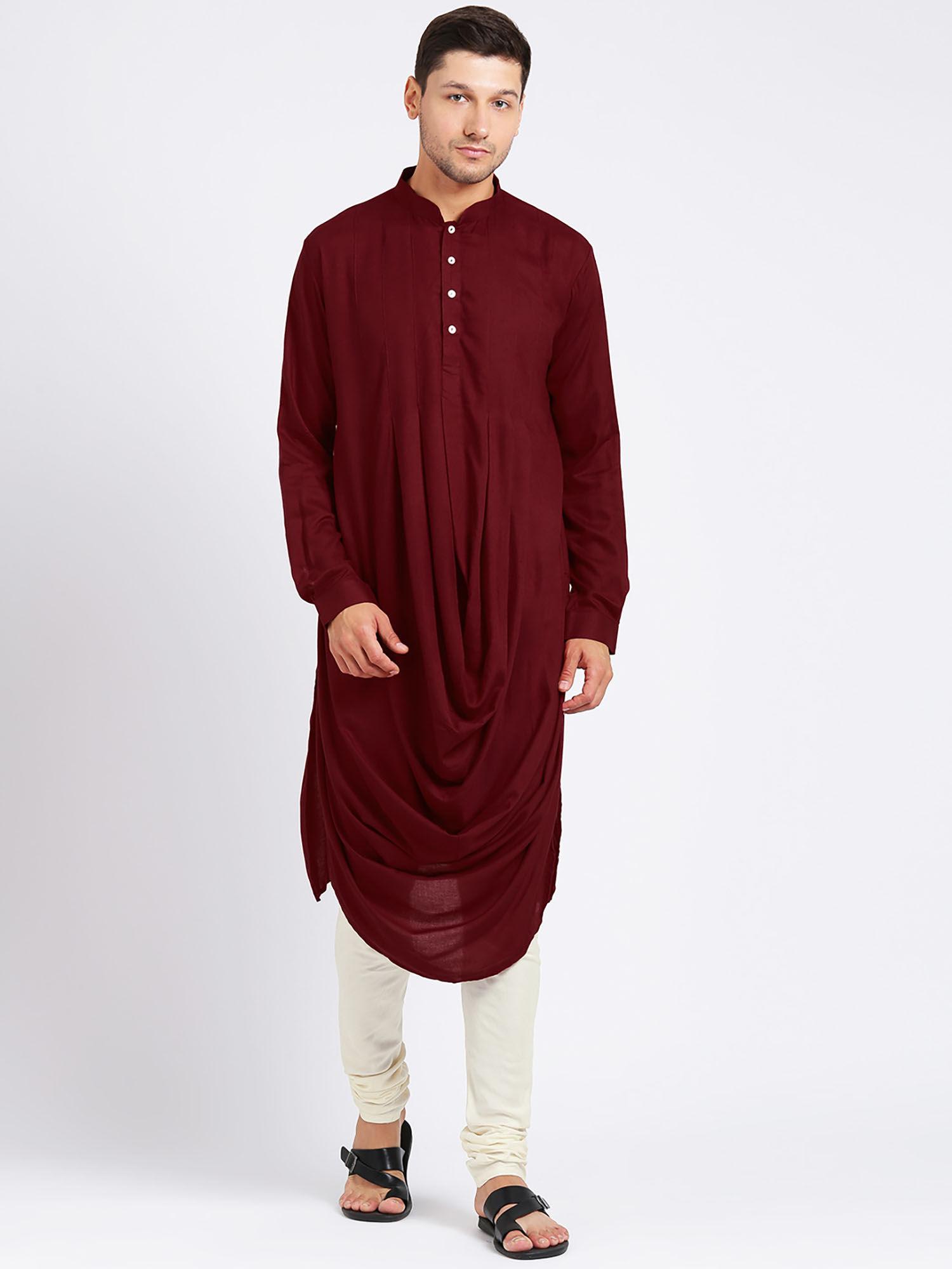 men maroon rayon kurta