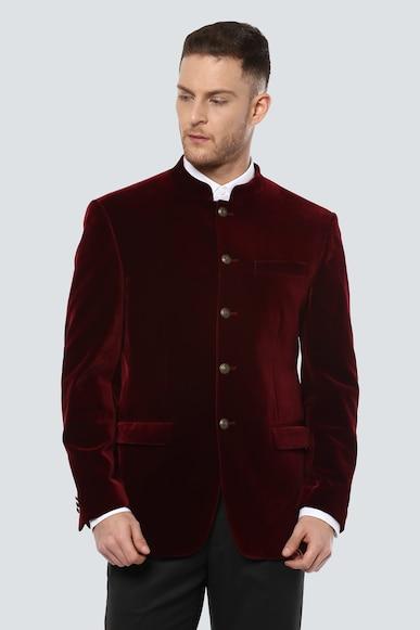 men maroon regular fit solid formal blazer