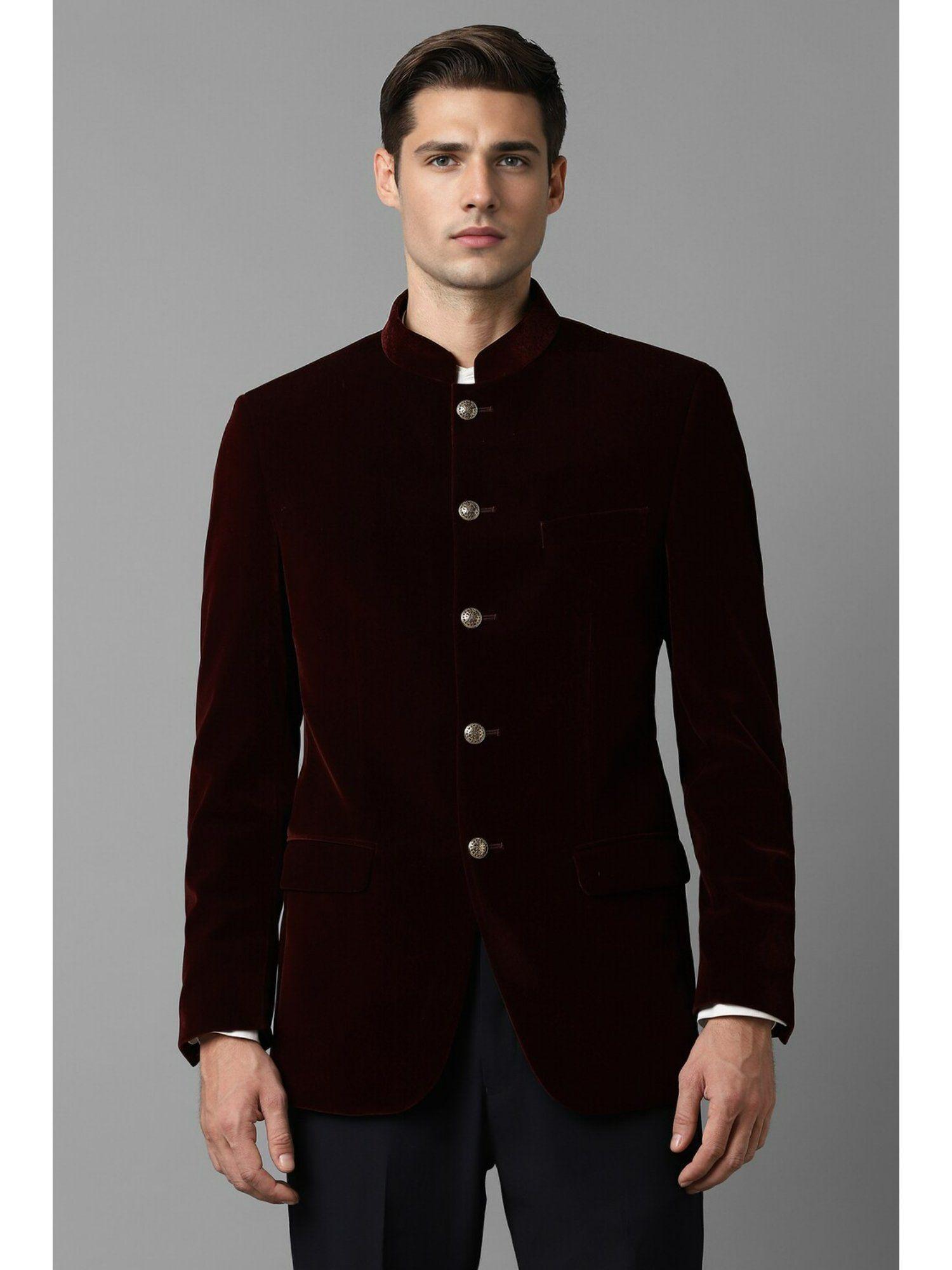 men maroon regular fit solid party blazer