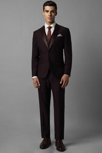 men maroon slim fit check party three piece suit