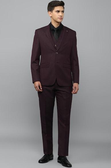 men maroon slim fit print formal three piece suit