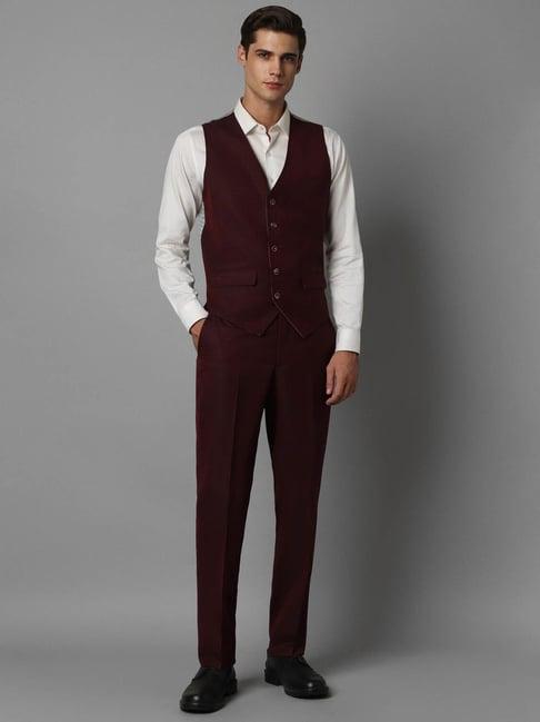 men maroon slim fit textured party three piece suit