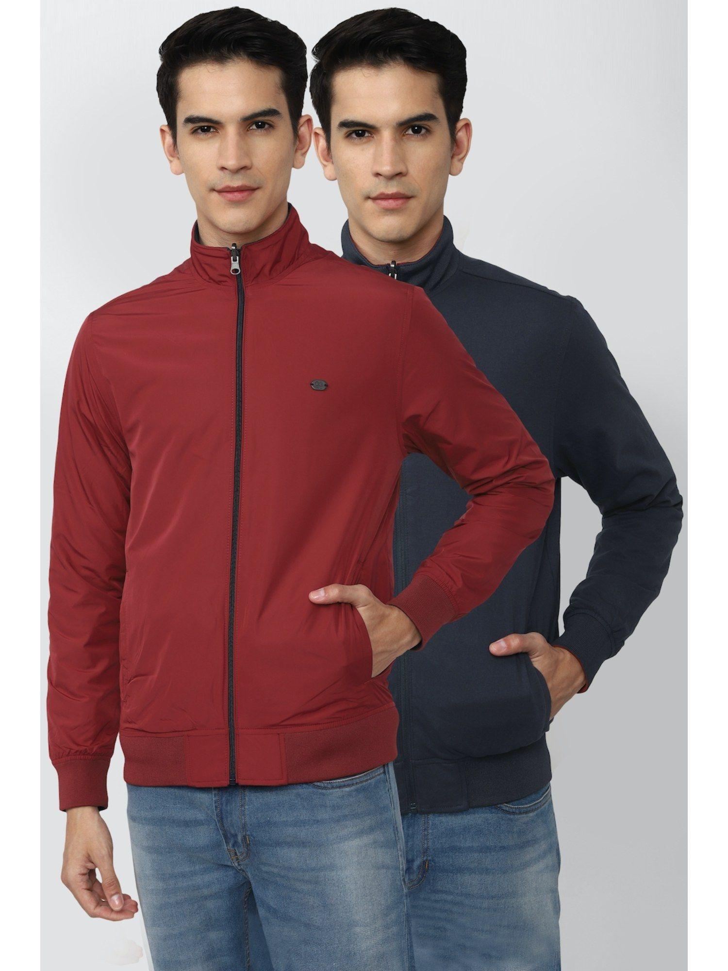 men maroon solid casual jacket