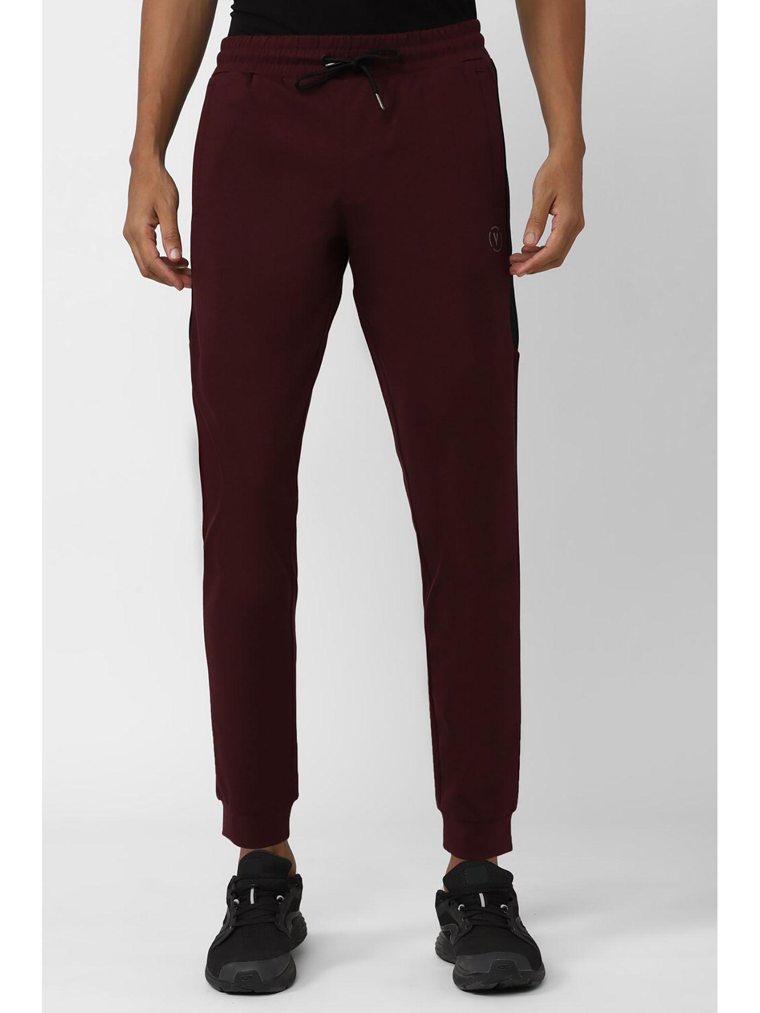 men maroon solid casual joggers pants