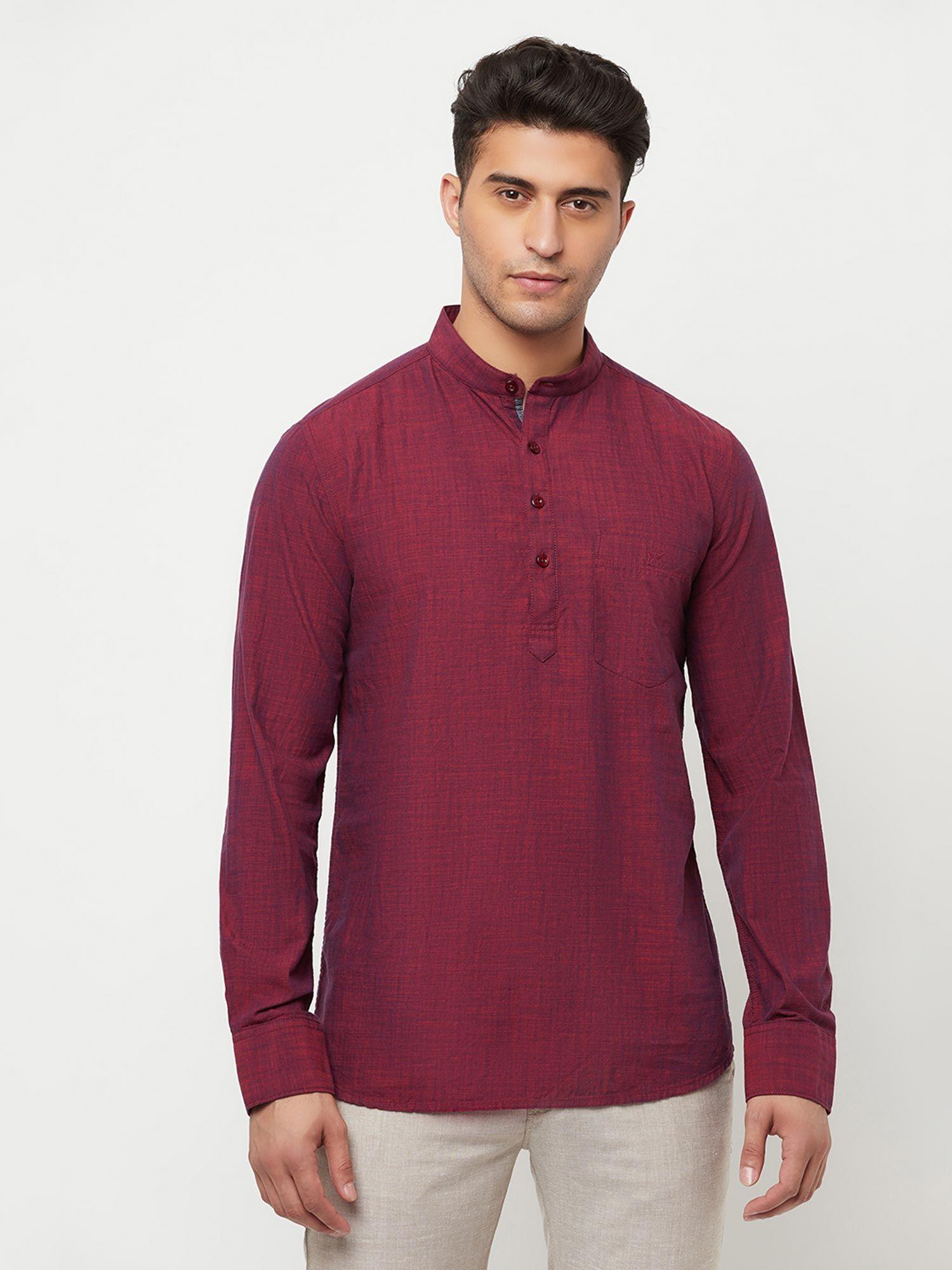 men maroon solid kurta