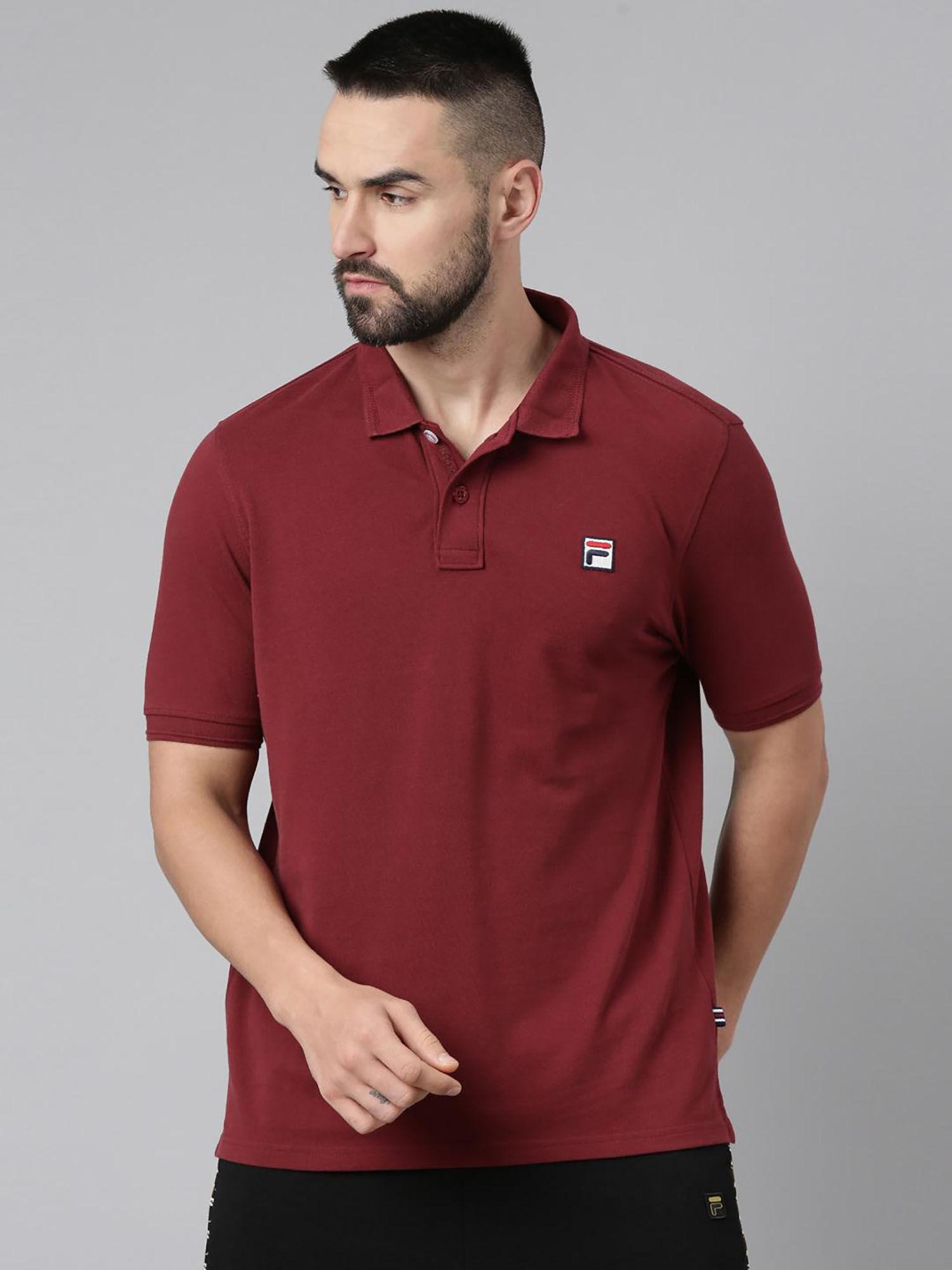 men maroon solid polo t-shirt