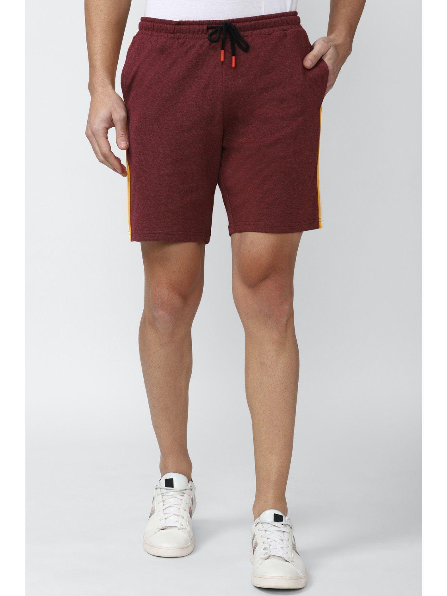 men maroon solid regular fit casual shorts