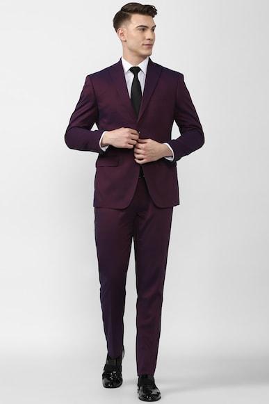 men maroon solid slim fit formal two piece suit