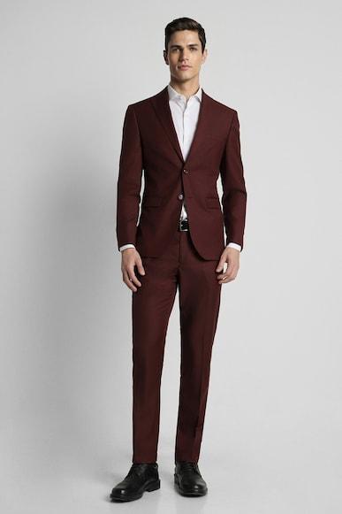 men maroon solid slim fit formal two piece suit