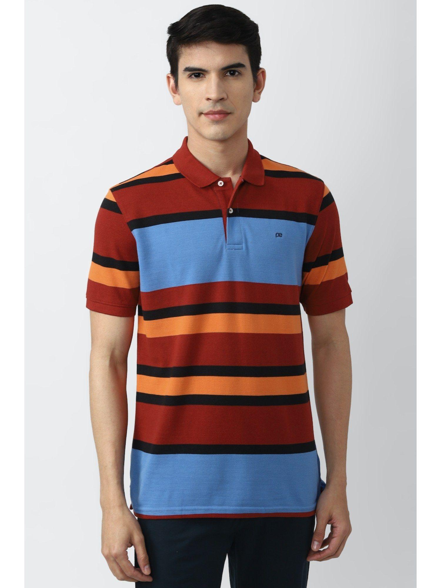 men maroon stripe collar neck polo t-shirts