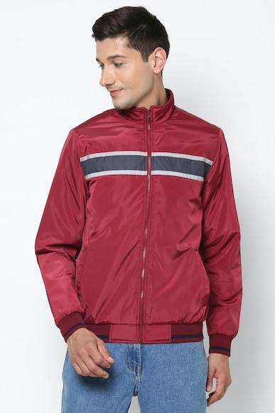 men maroon stripe full sleeves casual jacket