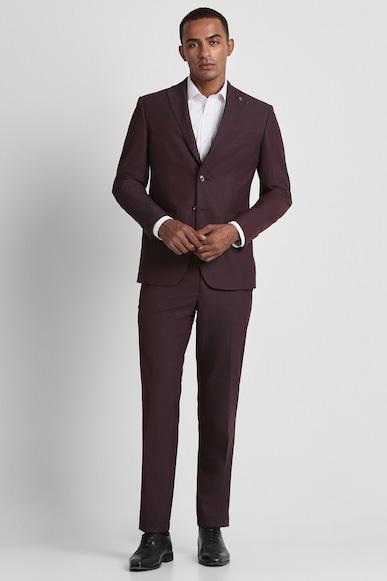 men maroon textured slim fit formal two piece suit