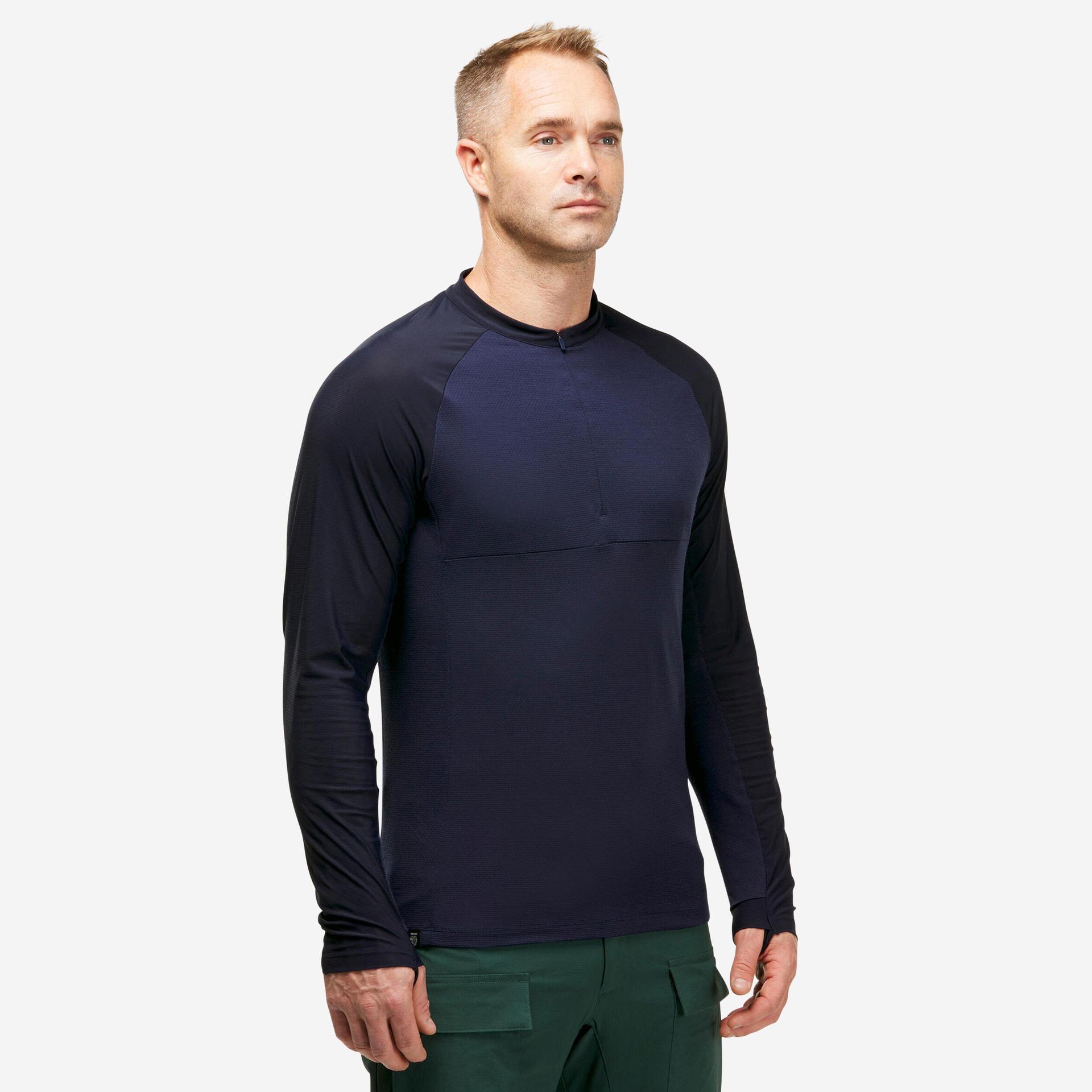 men merino wool full sleeve t-shirt blue - travel 900